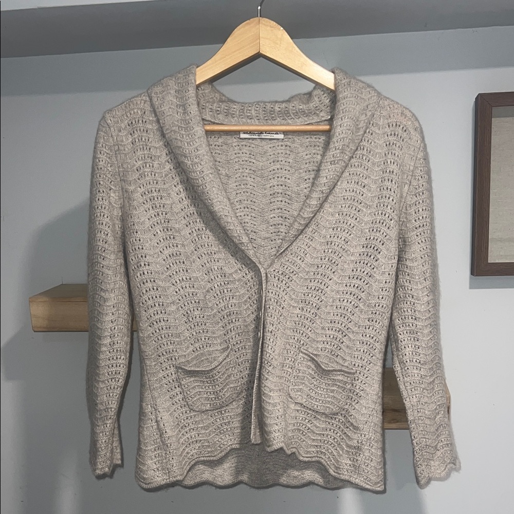 Marina Luna Pointelle Romantic Fine Knit 100% Cashmere‎ Sweater Cardigan